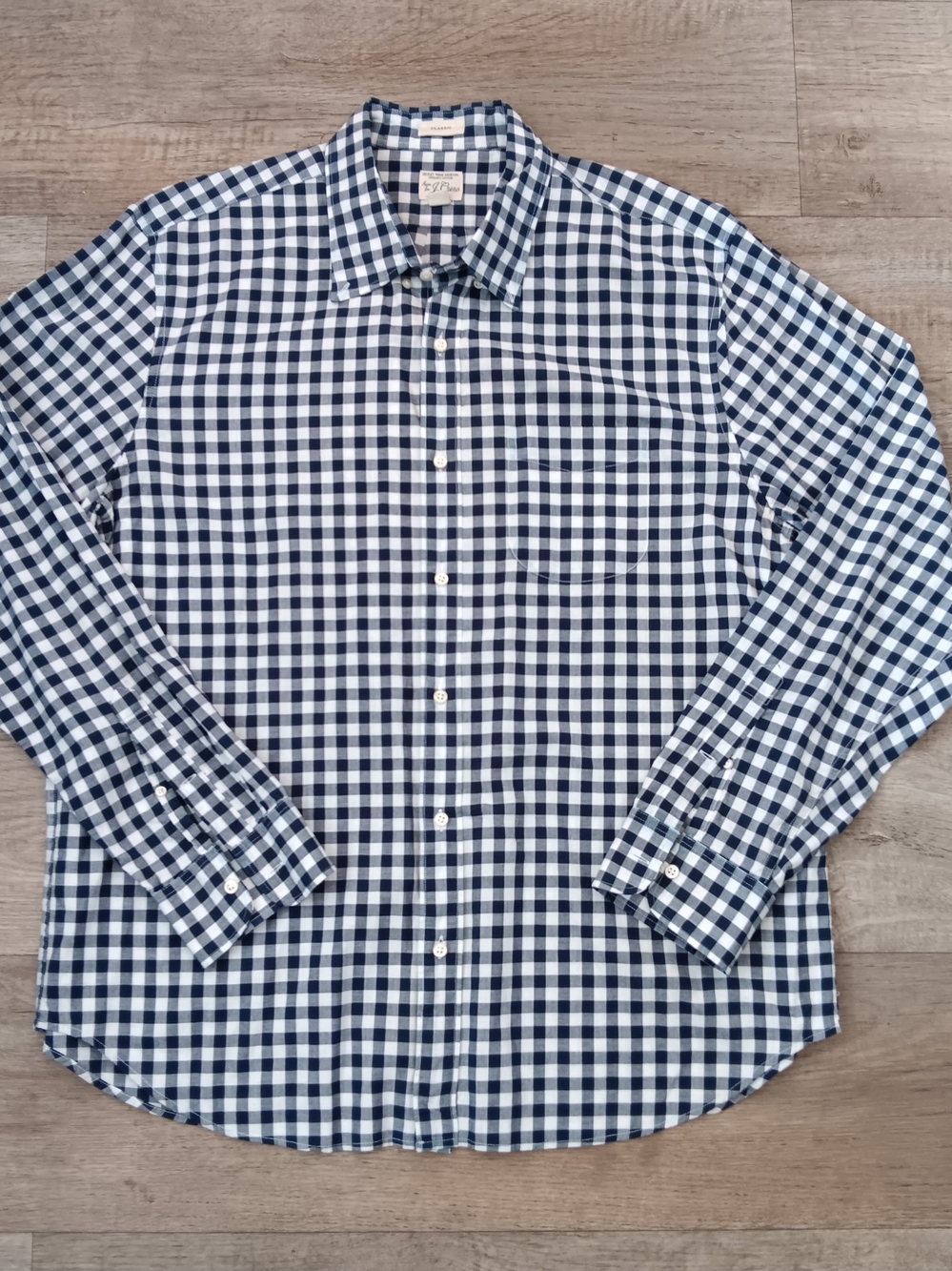 J. Crew Navy and White Gingham Button-Down Shirt XL